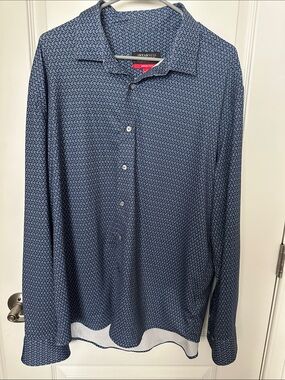 Kenneth Cole Blue Patterned Long-Sleeve Button-Down Shirt